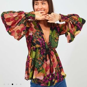 Farm Rio Black Fruit Floral Blouse
